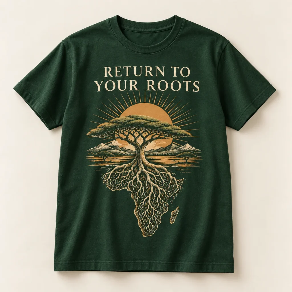 RETURN TO YOUR ROOTS — T-shirt Africa-inspired design preview