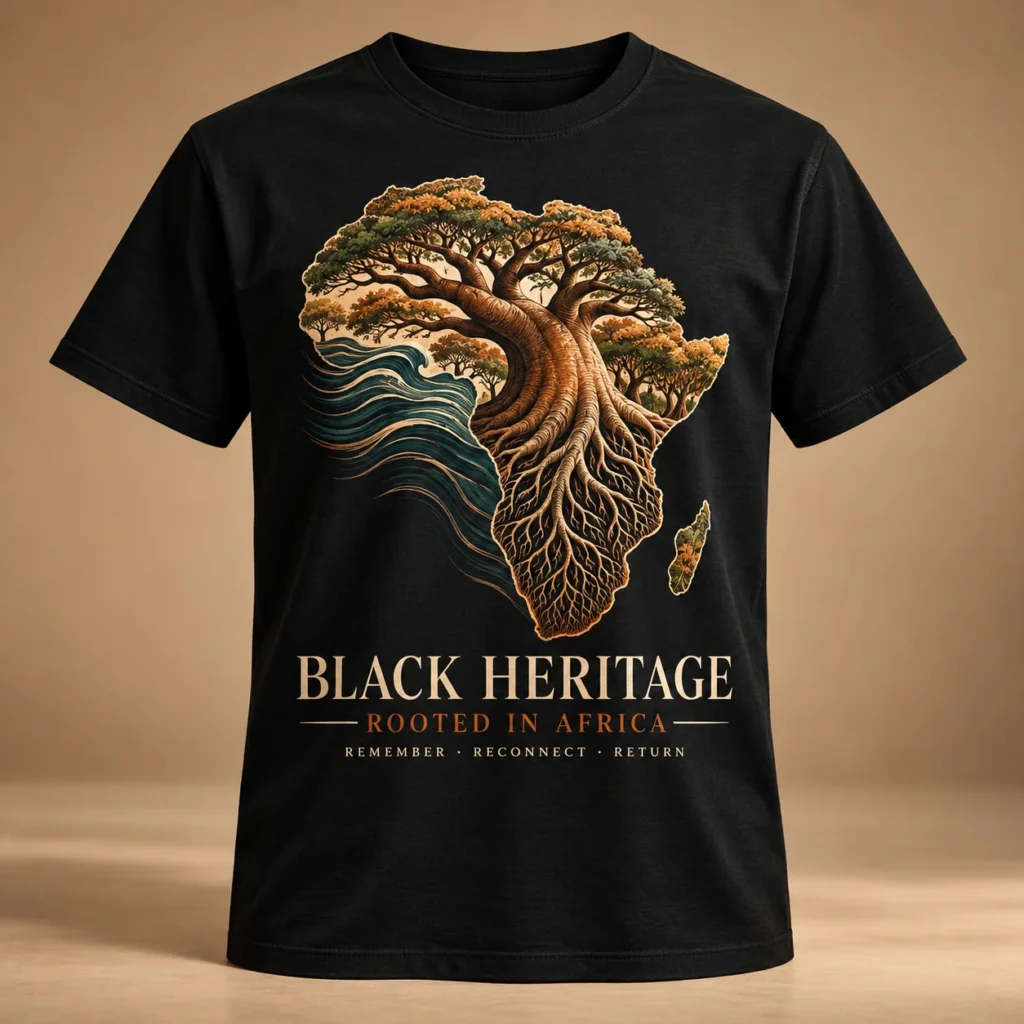 BLACK HERITAGE — ROOTED IN AFRICA — T-shirt Africa-inspired design preview